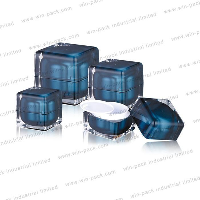 Winpack Best Selling Blue Square Acrylic Cream Jar for Skin Care Packing in High Quality