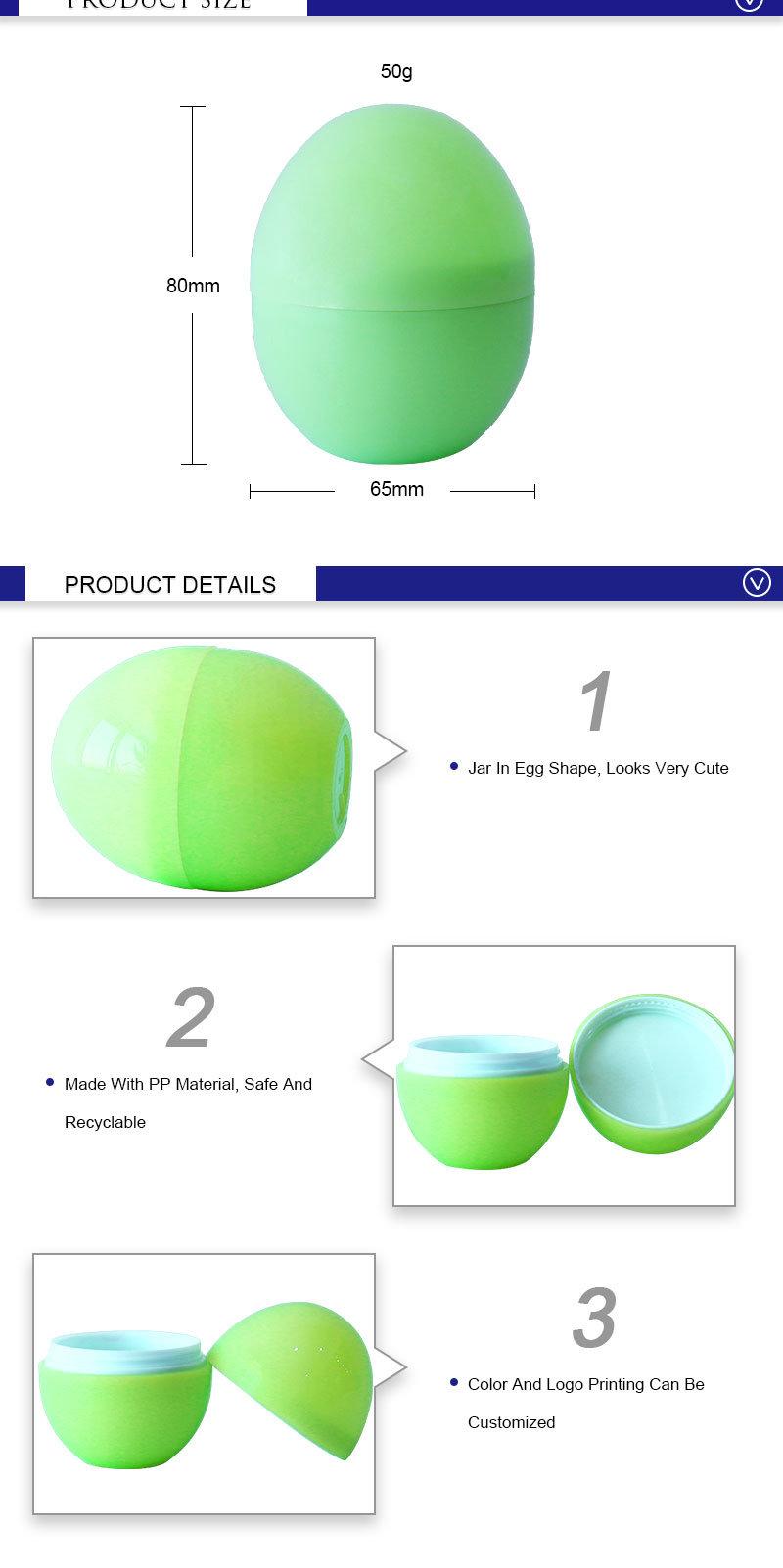 China Supplier 50ml Creative Design Empty Egg Shape PP Cosmetic Packaging Fruit Shape Cream Jar