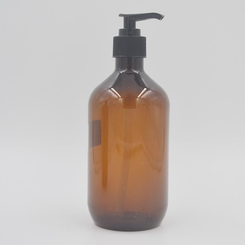 500ml Translucent Amber Shampoo Bottle, Plastic with Black Lotion Pump