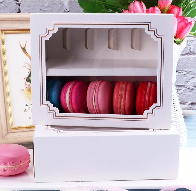 Wholesale Customization White Cookie Package Box with Grid for 5 Macarons or Biscuits Candies Cookies Container Macaron with Clear Window Cardboard Tray Packing