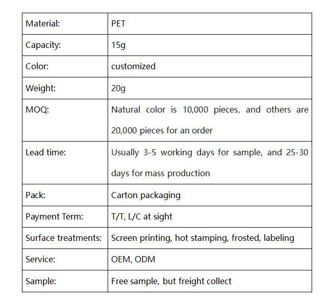 20g Screen Printing Plastic Round Pet Cream Jar