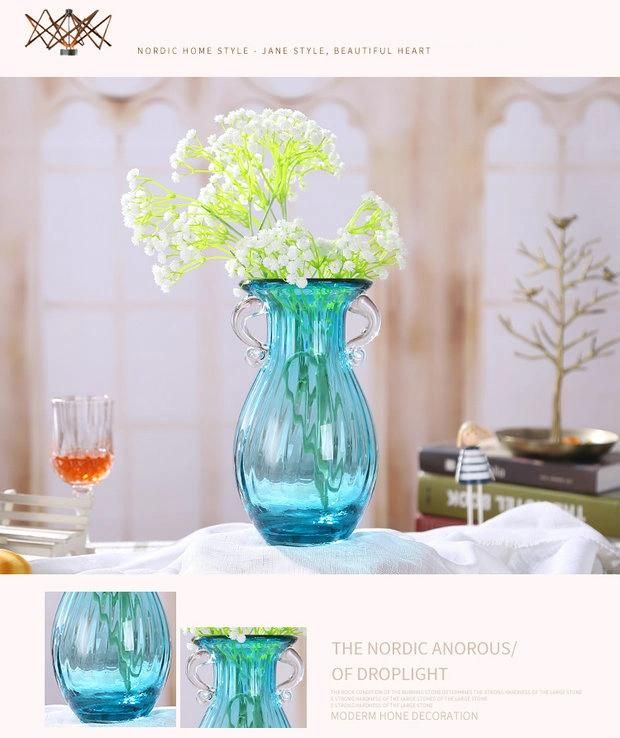 22*12cm Beautiful Glass Vase with Two Handle for Big Bunch of Flowers