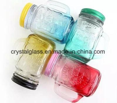 Colored Glass Skull Face Drinking Mug Mason Jar with Handle and Lid