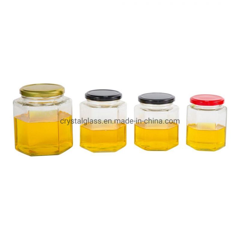 Classic Hexagon Food Storage Jar Honey Glassware with Metal Cap 100/180/500ml