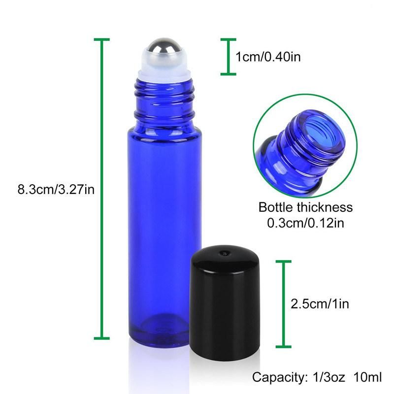 New Empty Cobalt Blue 10ml Glass Roller Bottles with Stainless Steel Metal Roll on Balls for Mixing Essential Oil Perfume