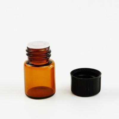 1ml 2ml 3ml 5ml Mini Amber Glass Vials with Black Lids for Perfume Serm Liquid Medicine Packaging