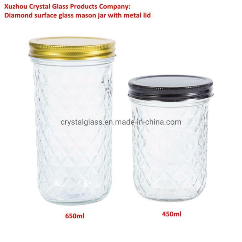 4oz 6oz 8oz 11oz Embossed Surface Glass Food Storage Nuts Jar with Metal Screw Lid