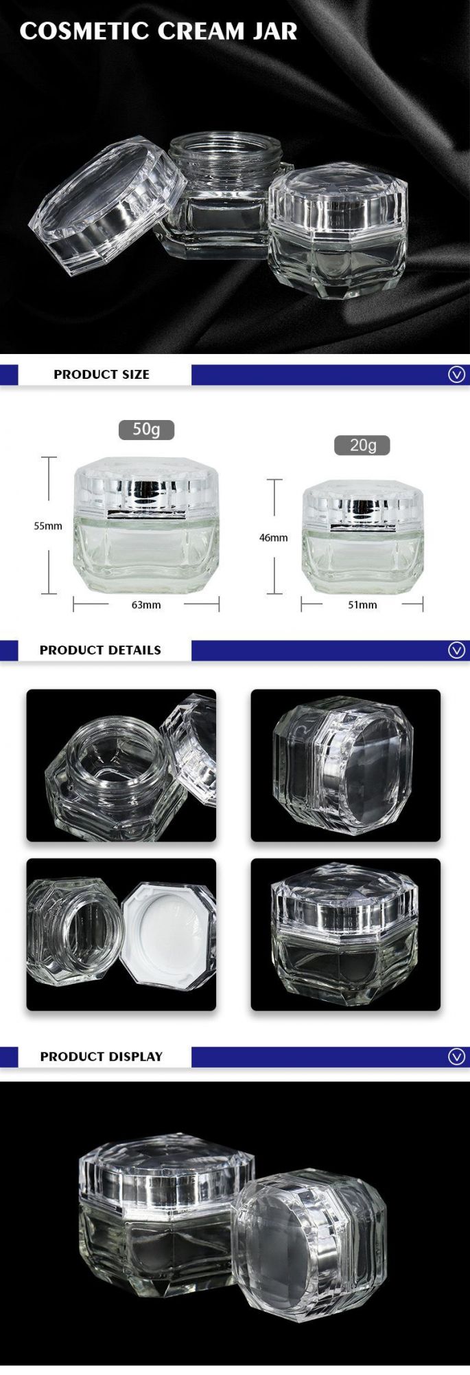 Wholesales China Custom Heavy Wall Cosmetic Skincare Jar 50g 20g Packaging Glass Cream Jar