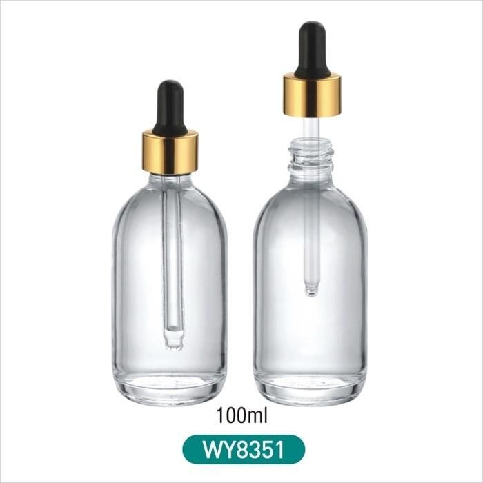 Empty 50ml 30ml 100ml Oval Shape Round Cosmetic Serum Glass Lotion Dropper Bottle with Shiny Silver Cap