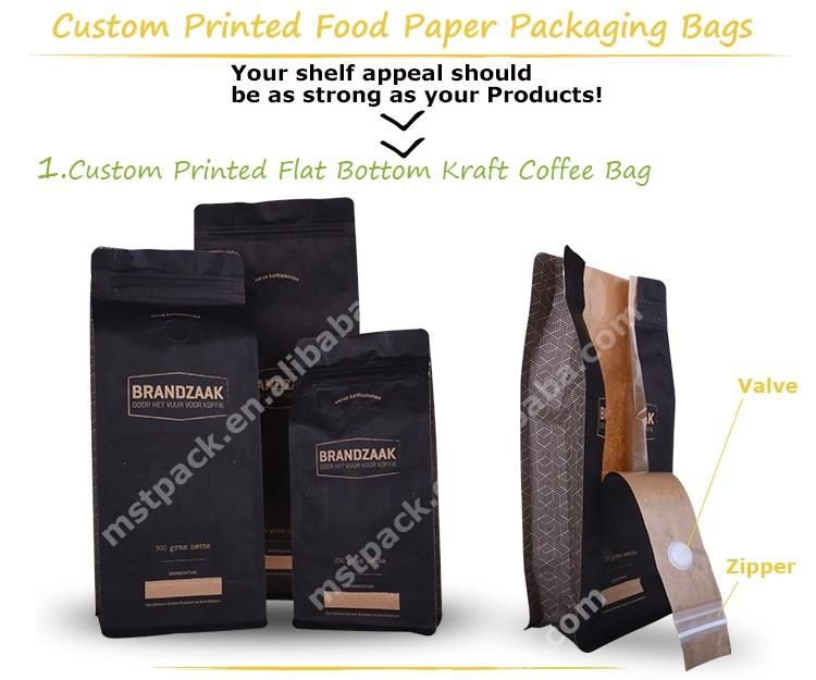 Custom Printed Biodegradable and Compostable PLA Zipper Food Packaging Pouch Kraft Paper Bag for Coffee Tea