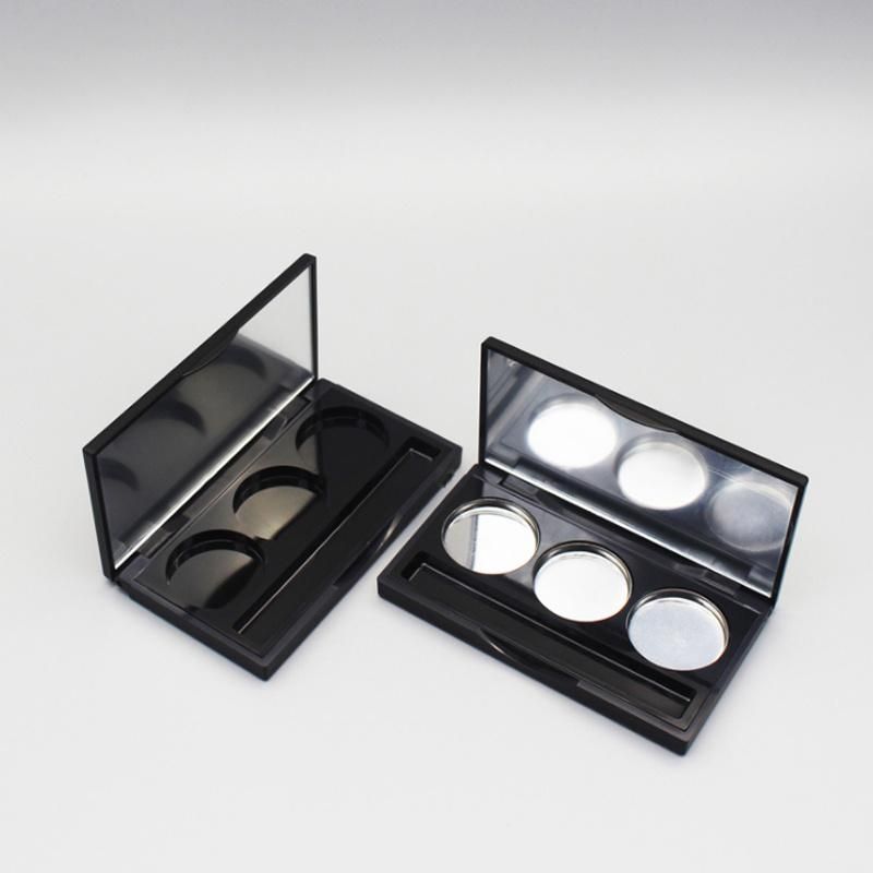 3 Holes Classic Empty Matt Black Black Cover Eyeshadow Case Plastic Packaging Custom Eyeshadow Palette with Mirror