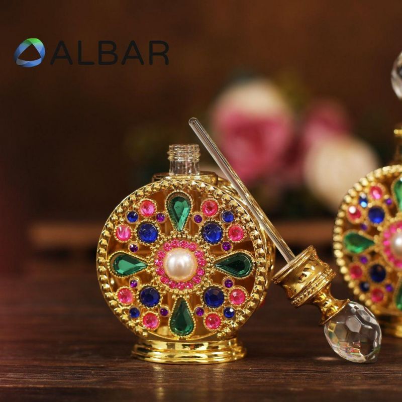 Glass Stick Colorful Diamonds Round Flat Attar Oud Perfume Bottles in Glass Personal Care