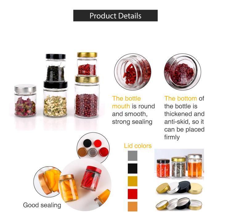5oz 150ml 220ml 400ml High Metal Lid Clear Round Glass Honey Jam Jar Airtight Food Storage Bottle