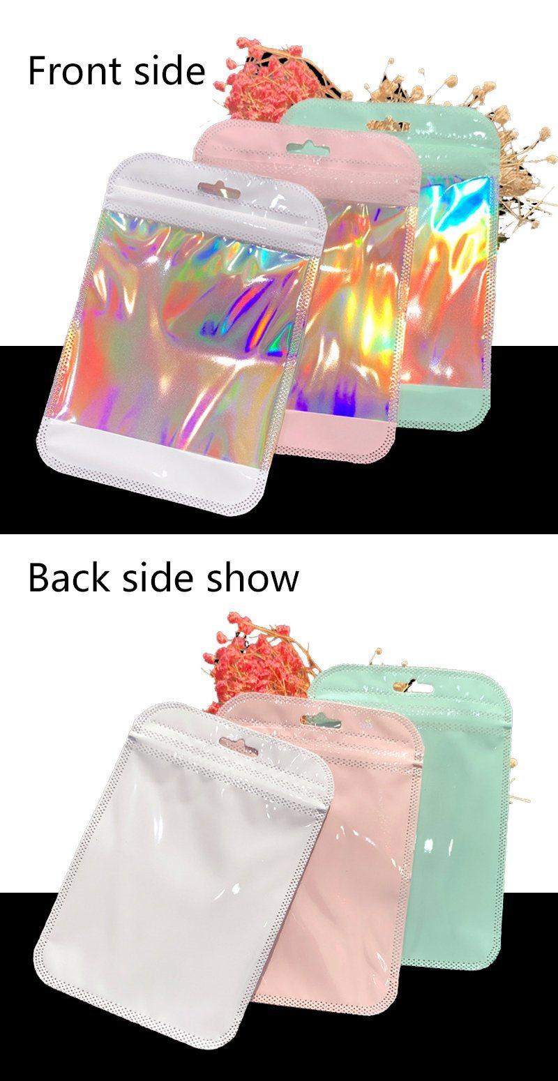 Holographic Film Plastic Bag Green Bag Cosmetic Zipper Bags