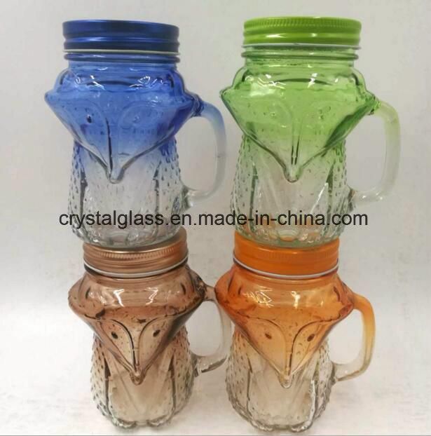 Cactus Glass Mason Jar with Handle and Metal Lid