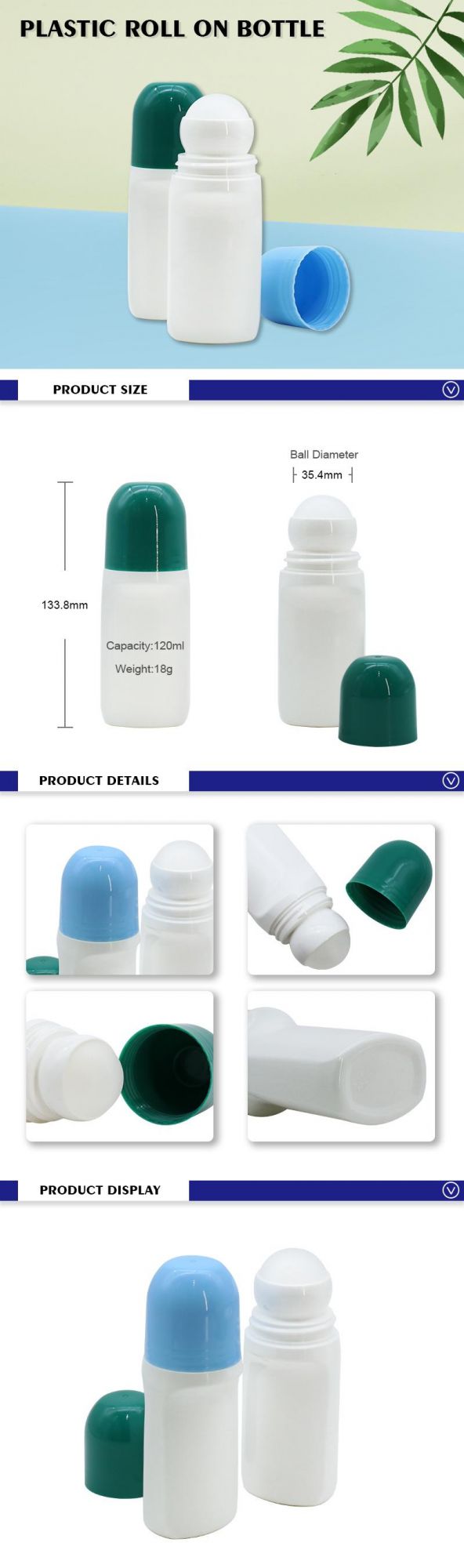 Custom 120ml Factory Low Price Empty Cosmetic Plastic Packaging Roll on Bottle