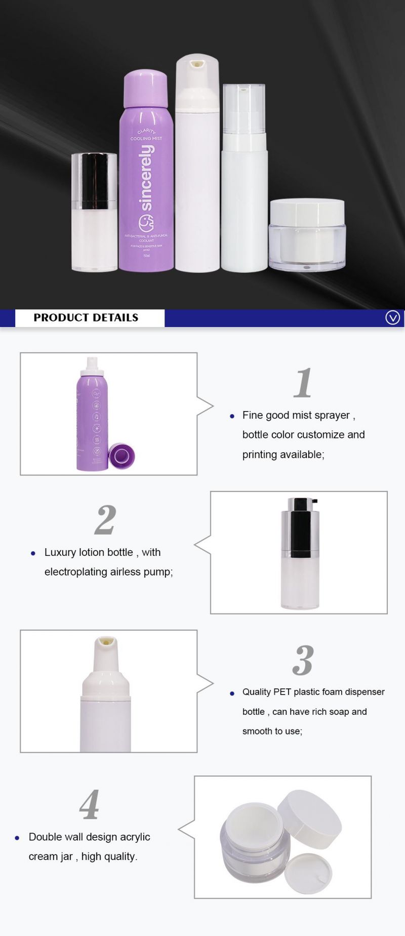 Privacy Logo Empty Plastic Spray Bottle Cosmetic Packaging Airless Lotion Bottles Luxury Cream Pot