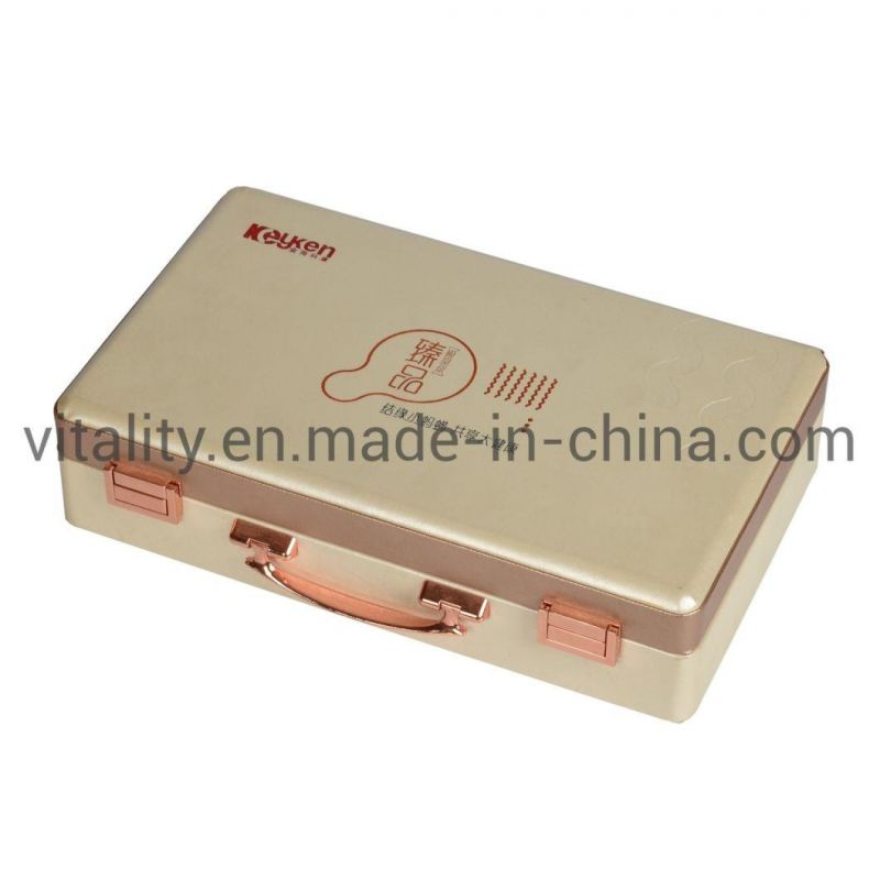 Beauty Salon Cosmetics Customized Luxury PU Leather Embossing Hardware Lock Hand Box Packaging Gold Box