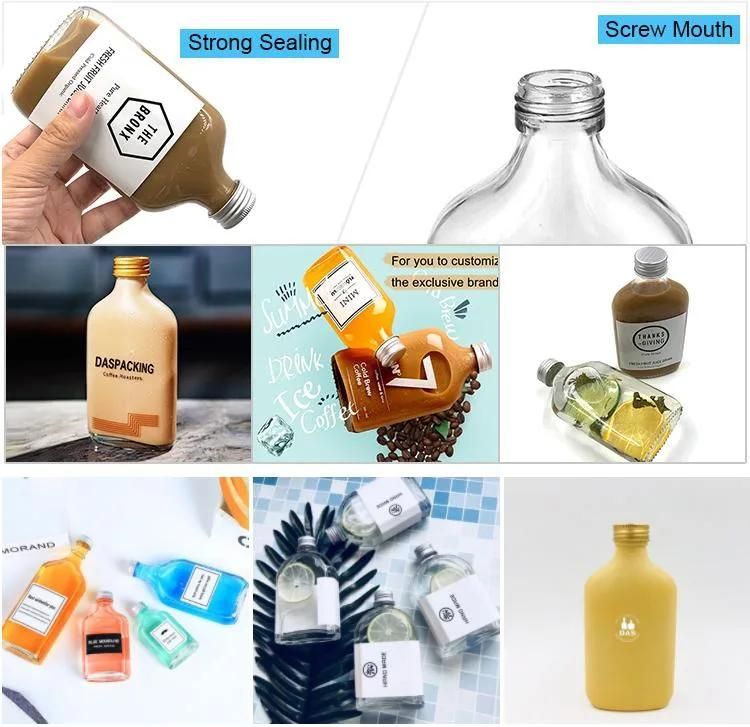 100ml200ml250ml350ml500ml Intense Flat Flask Liquor Beer Glass Bottle Cold Beverage Juice Clear Glass Bottle with Aluminum Cap