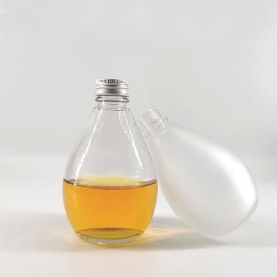 New Design Frosting 350ml Drop Shape Glass Juice Bottle