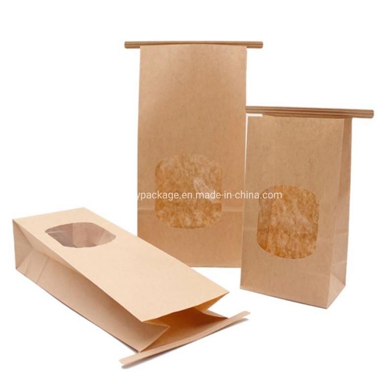 Biodegradable Brown Paper Flat Bottom Tin Tie Kraft Paper Coffee Bag