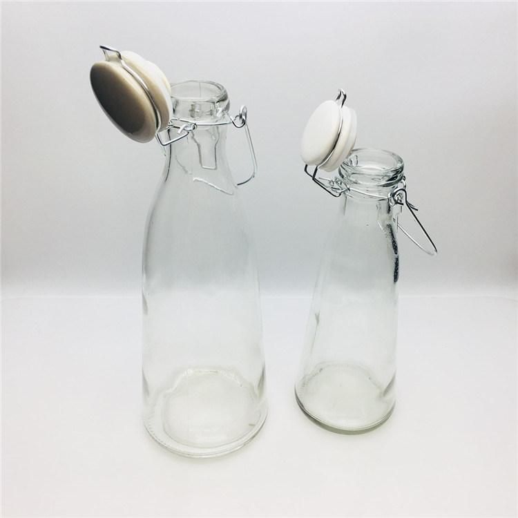 Customize Printing 500ml 1L Glass Water Bottle with Ceramic Clip Swing Cap