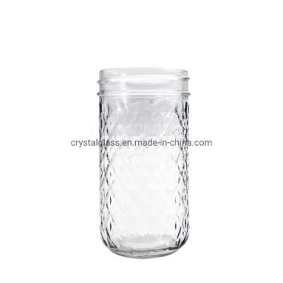 8oz 250ml Embossed Diamond Surface Glass Salad Dressing Sauce Mason Jar with Aluminium Cover