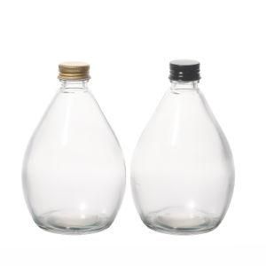 280ml 500ml Water Drop Shape Metal Lids Clear Customize Glass Bottles with Lids Manufacturers