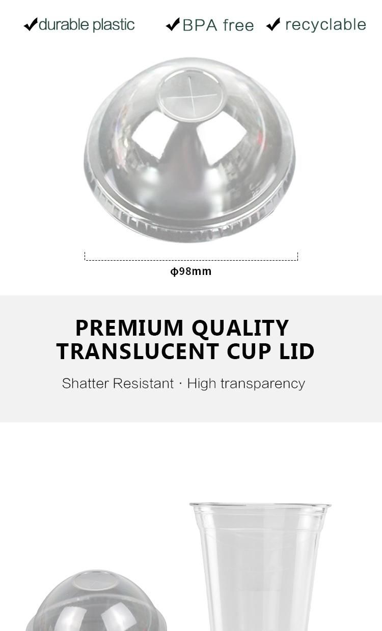 Disposable Plastic Tableware 98mm Diameter Pet Plastic Lid Transparent Customizable for Dessert Cup