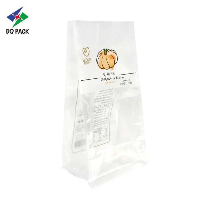 Customized Printing Food Grade Bread Pakcging Quad Seal Flat Bottom Paper Bag for Bread