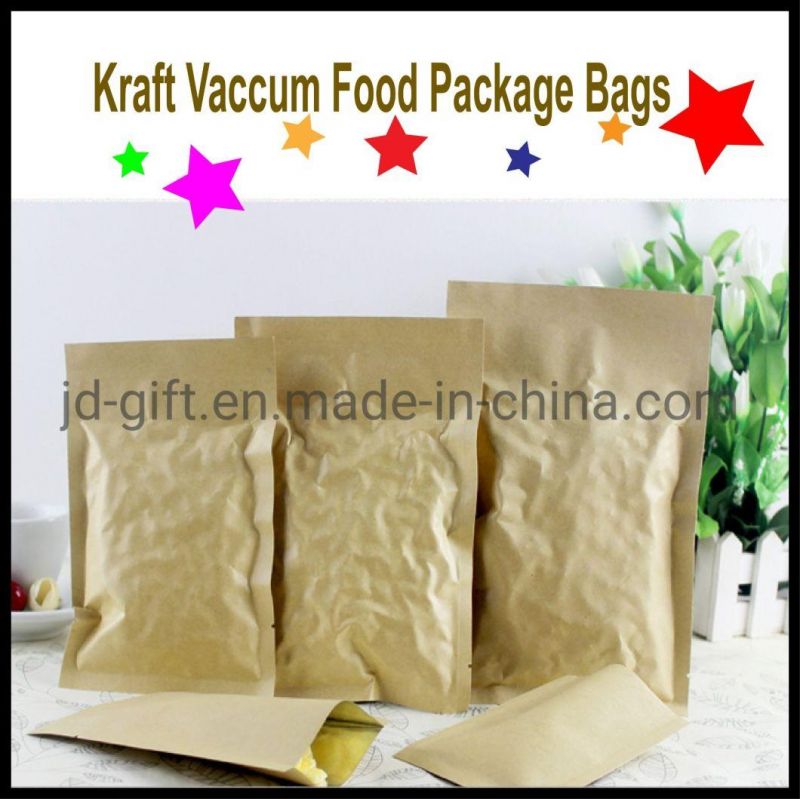 Wholesales Kraft Aluminum Foil Lined Flat Vacuum Food Packaging Pouches for Dried Nuts Fruit Packing