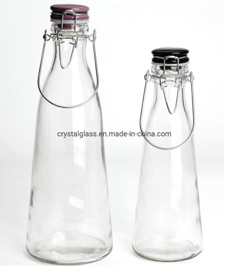 1L Cone Shape Glass Liquor or Juice Bottle with Ceramic Swing Top/Clip Top Glass Bottle