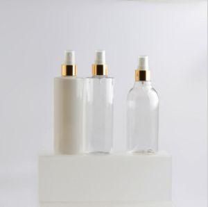 300ml Pet Plastic Flat Shoulder Cosmetic Mist Spray Bottle with Gold and Silver Spray Head