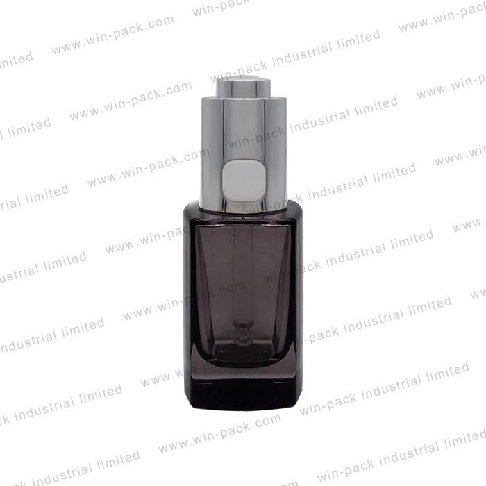 Transparent Gradient Blue Color Polyhedral Dropper Container Alum Collar 30ml Luxury Shiny Silver Dropper Serum Bottle