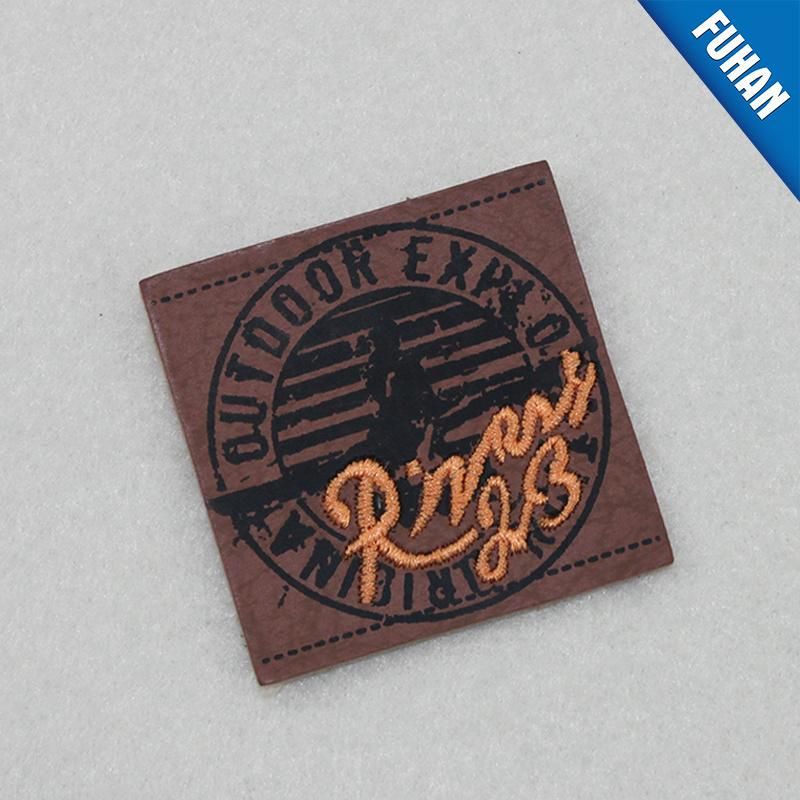 Nice Distressed Brown Embossed Logo Leather Label