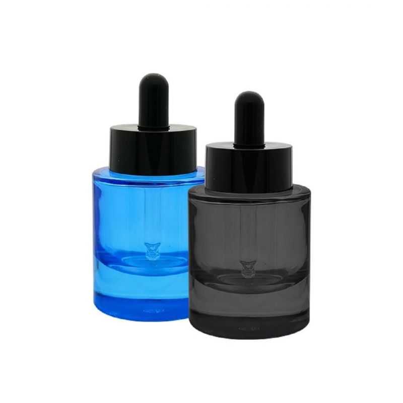 Custom Printing Cosmetic Packing Round Shape Glass Essential Oil Bottle with Pipette White Cap