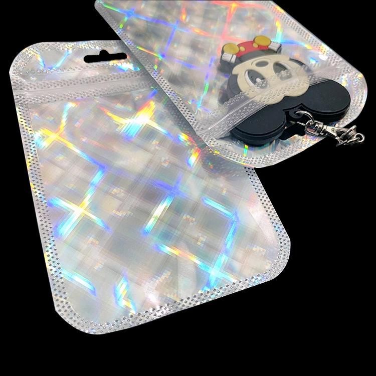 Nail Decorator Clear Zipper Plastic Pouch Laser Holographic Ziplock Bag