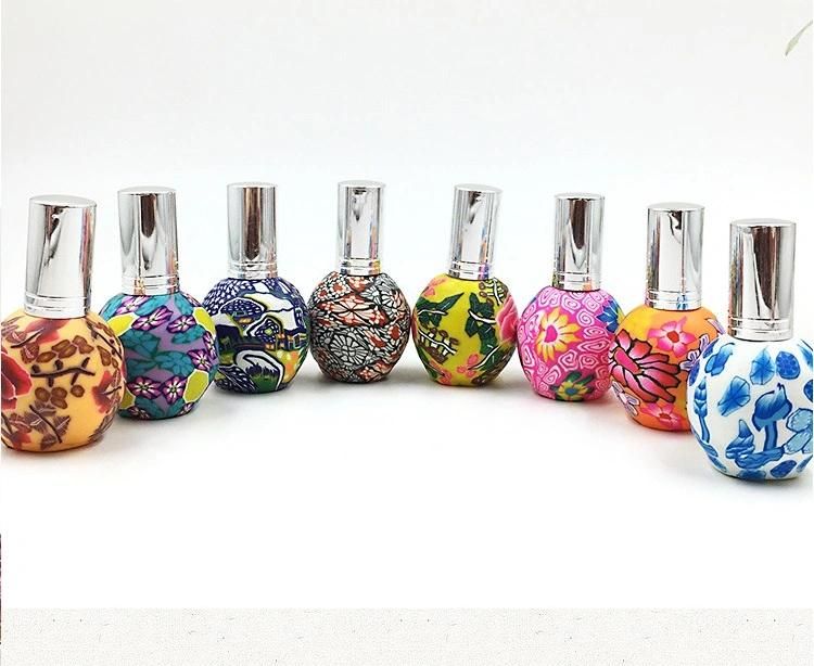 Wholesale China Style Empty Colorful 14ml Flint Glass Perfume Bottle Shaped Refillable Glassware Clay Painting Cosmetic Bottle with Spray Cosmetic Packaging