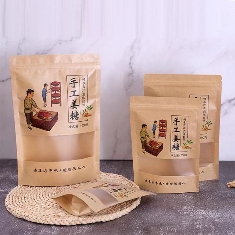 Stand up Black/White/Brown Kraft Paper Zipper Bag for Food with Window