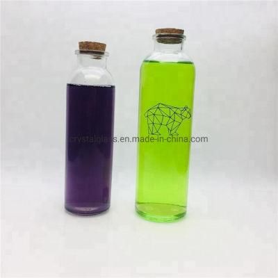 Cylinder 500ml Beverage Glass Juice Bottle with Cork Lid