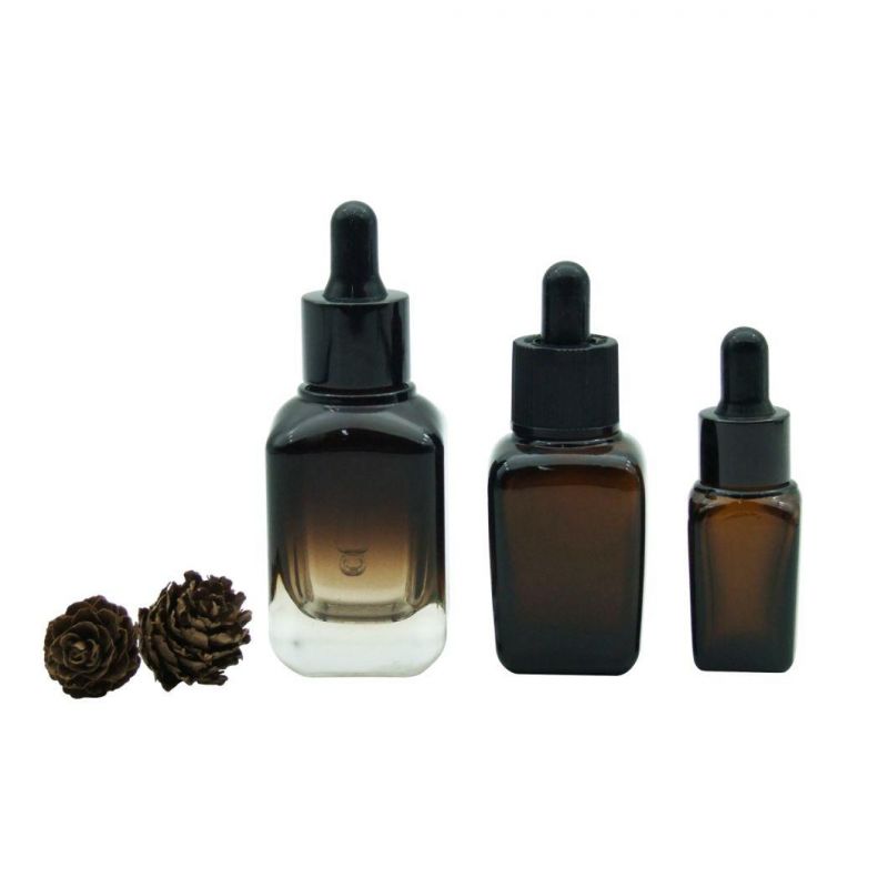 Matte Black Square Blue Frosted Glass Droppers Essential Oil Bottles Room Spray Perfume Serum 30ml Skincare Vials Pumps