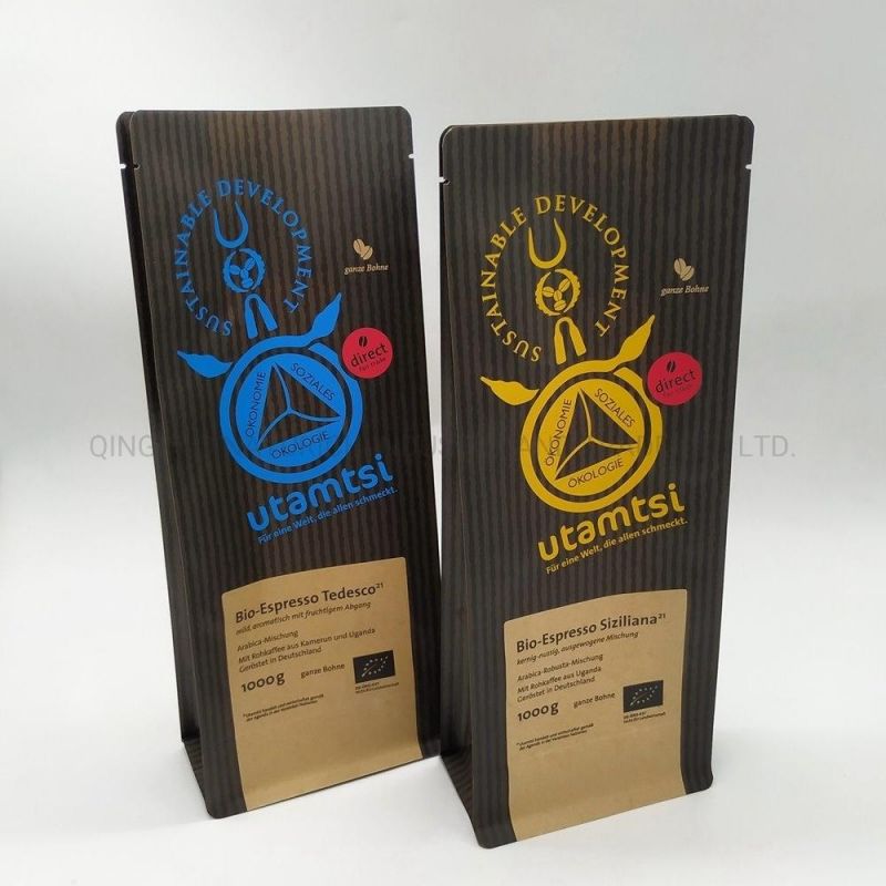 Custom Printed Flat Bottom 400g 460g Coffee Bag