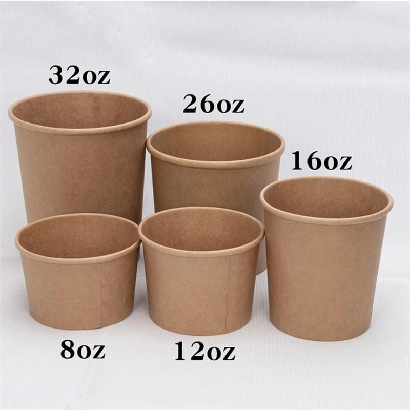 Biodegradable Custom Print Take Away Disposable Paper Soup Bowl with Lid Kraft Paper Soup Cup Paper Soup Container