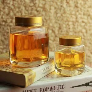 250g 300g 500g 1000g Transparent Luxury Square Glass Honey Food Storage Jar Jam Glass Jar Empty Bottles with Metal Lid