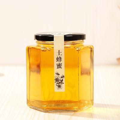 High Quality Jam Jar Honey Bottle Containers Honey Jars Glass Hexagonal with Screw Metal Lids