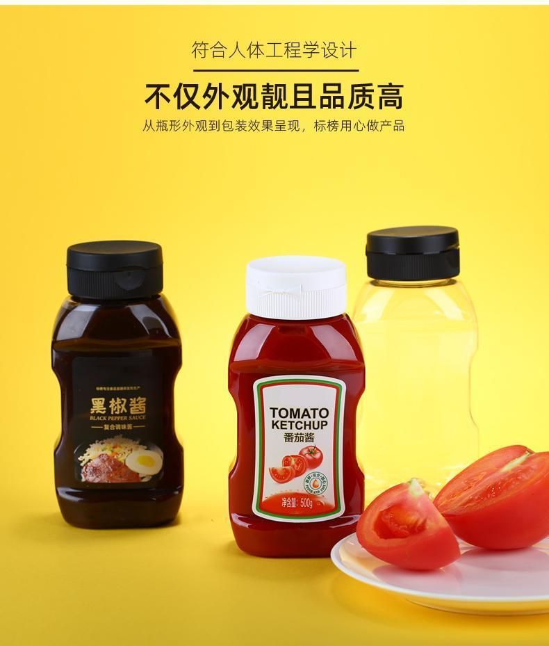 360ml12oz Pet Squeeze Ketchup BBQ Chili Sauce Plastic Food Grade Bottle Screw Flip Lid with Silicone Fossil Seal