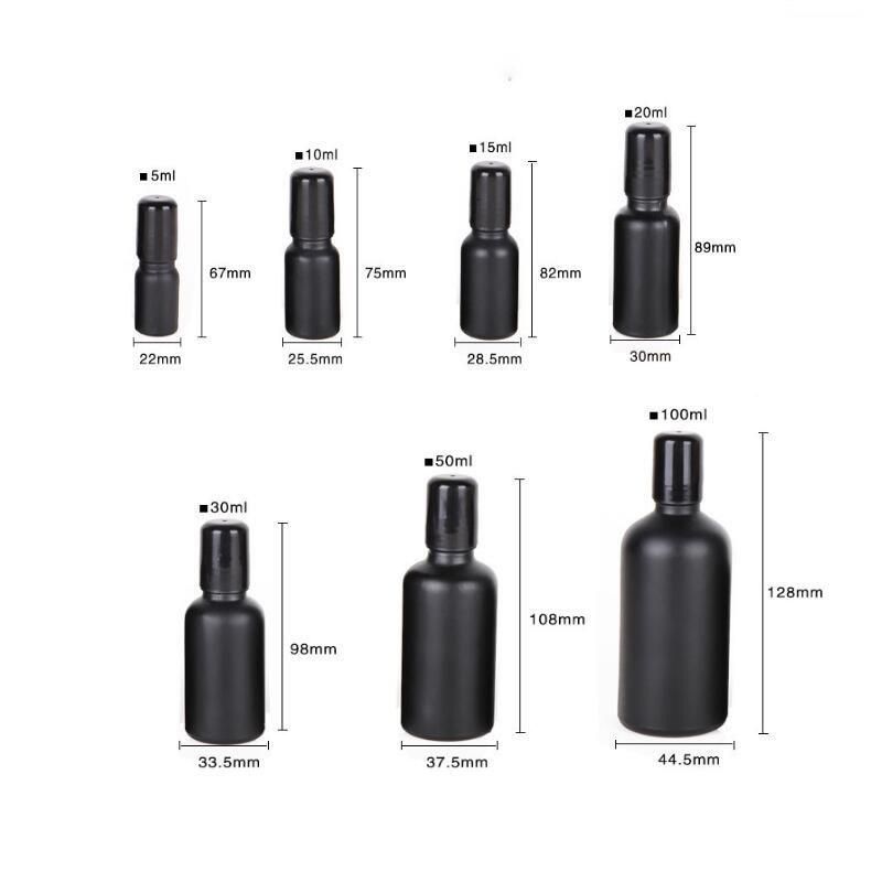 5ml, 10ml, 15ml, 20ml, 30ml, 50ml, 100ml Matt Black Roll on Glass Bottle Stainless Steel Ball Sample Vial Cosmetic Packaging Container Bottle