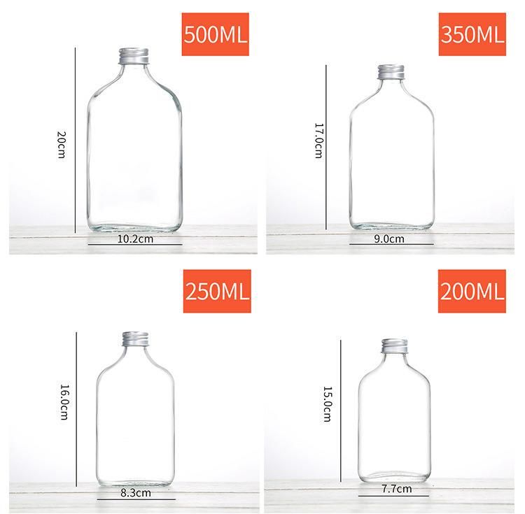 100ml 200ml 250ml Flat Shaped High Flint Clear Color Glass Flask Bottle with Silver Lid