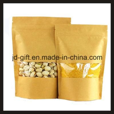 Wholesales Kraft Paper Food Packaging Bags with Clear Window &amp; Zip-Lock for Snack in Supermarker (14*20+4cm)