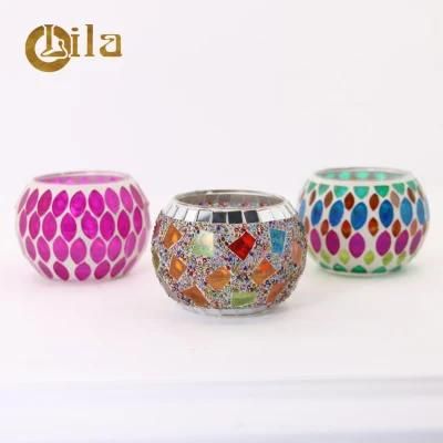 European Round Ball Handmade Mosaic Colored Glass Candlestick Round Glass Candle Jar